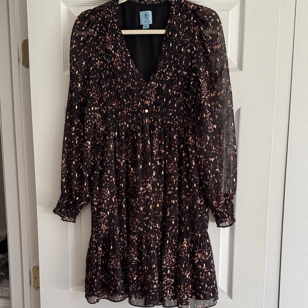 CeCe Black Dress with Pink and Gold Accents